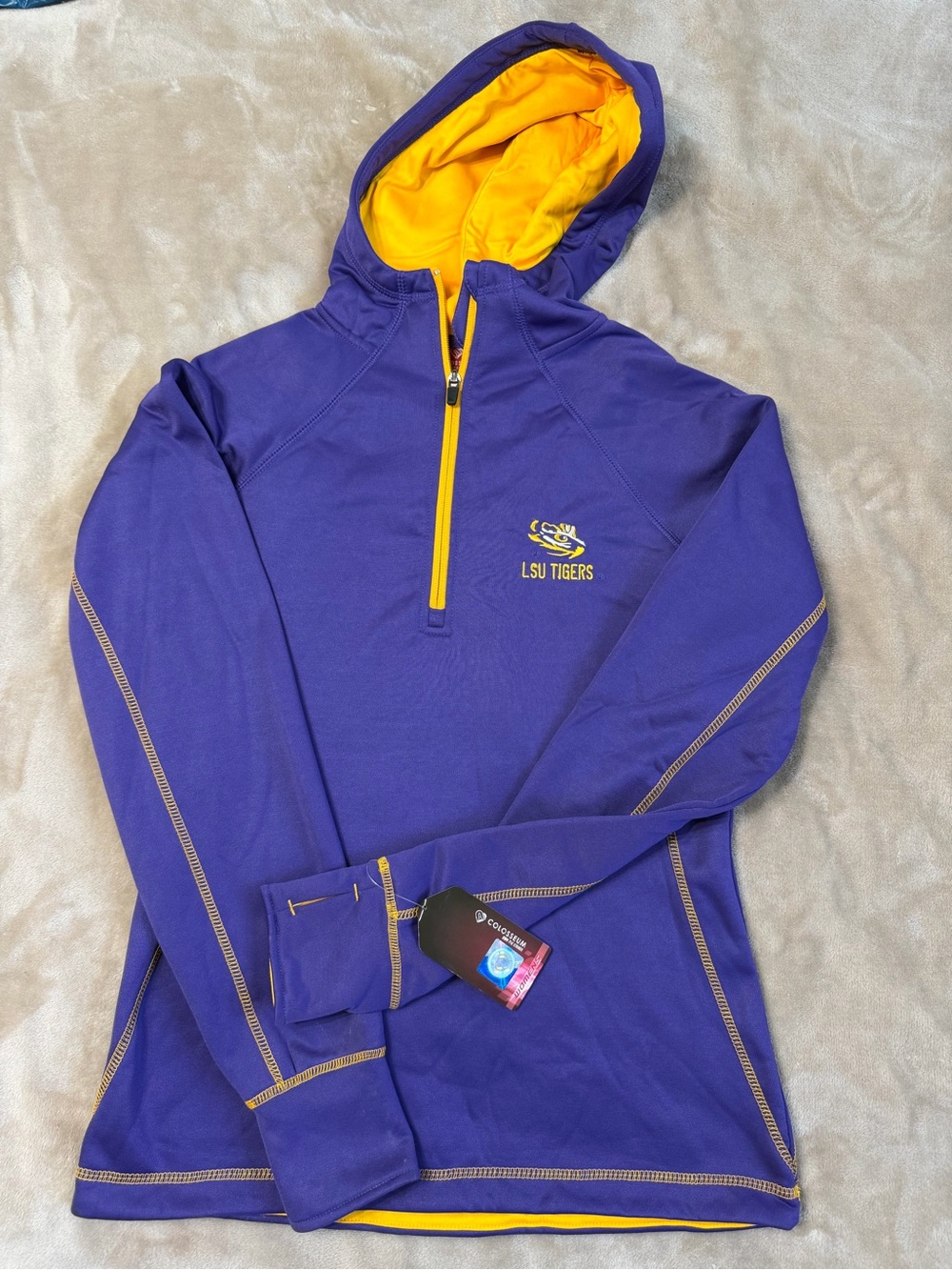 LSU Colosseum Women’s Sweatshirt Hoodie Purple Yellow 3/4 Quarter Zip Size M NWT